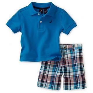   Baby Boys Infant Short Sleeve Solid Polo Shirt And Plaid Short Set