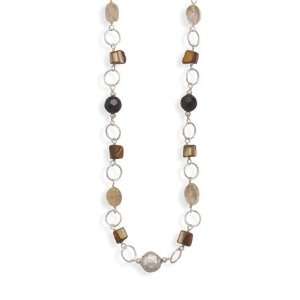 24 Sterling Silver Endless Link Necklace with Shell, Faceted Glass 
