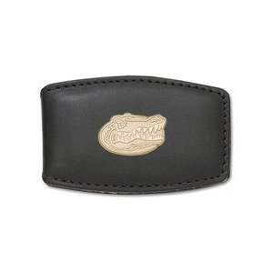   Plated Gator Head on Brown Leather Money Clip
