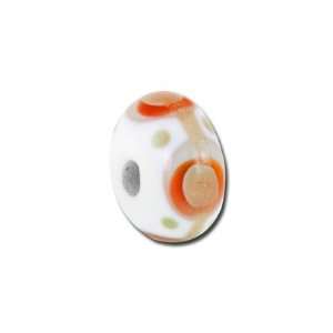 13mm White with Orange and Olive Connected Dots Lampwork Glass Beads 