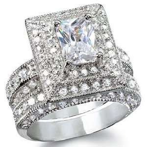   Grand Emerald Cut Synthetic Diamond Wedding Set   5 Jewelry