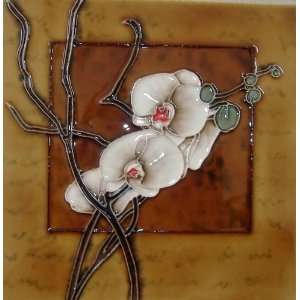   Ceramic Artist Tile With Hanger / Stand   Orchids (BD0378) Home