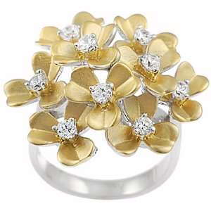  Sterling Silver Vermeil CZ Flower Bouquet Ring Jewelry