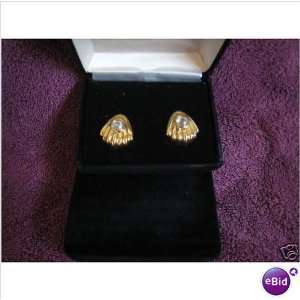  Gold Toned with Crystal Shell Shaped Earrings & Case 