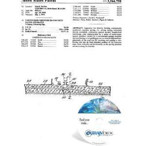  NEW Patent CD for CONTINUOUSLY REINFORCED CONCRETE PAVING 