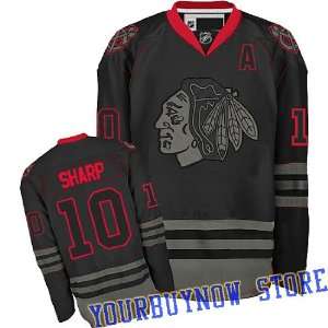  Sharp #10 Chicago Blackhawks Black Ice Jersey Hockey Jersey (Logos 