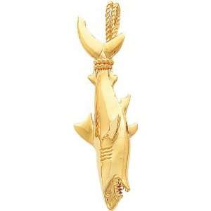  14K Gold 3D Hanging Great White Shark Charm Jewelry