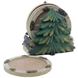   Woods Pine Tree Resin and Cork Coaster, Set of 10