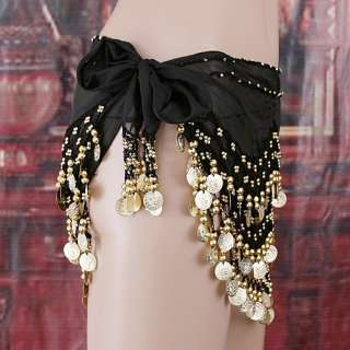 NEW Belly Dance Skirt Waist Golden Sequins Beads H2633B  
