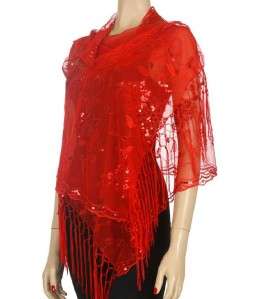 RED FLOWER Sequin Formal Evening Shawl Wrap Scarf  