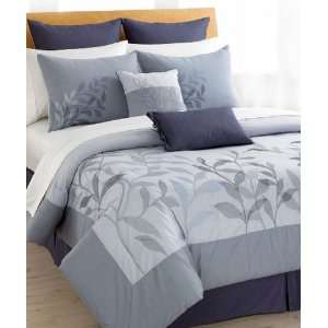  Venus Bedding, Shadow Leaves 8 Piece Queen Blue Comforter 