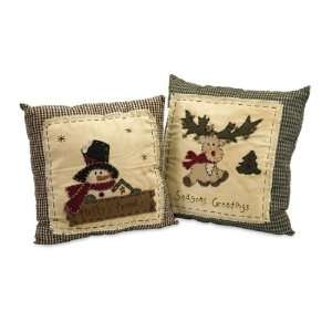  Set of 2 Country Snowman and Reindeer Christmas Pillows 14 