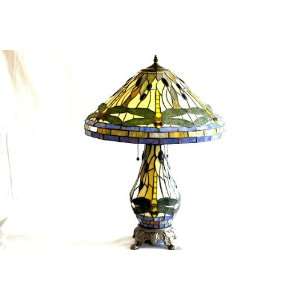 Tiffany Style Table Lamp Giant Dragonfly with Lit Base   