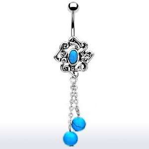 Dangling Turquoise Belly Button Navel Ring Dangle with Round and Oval 