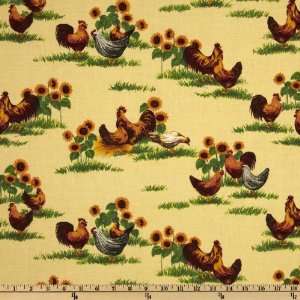 44 Wide Cranston Village Chickens and Sunflowers Yellow/Red Fabric 