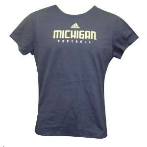  Michigan Wolverines Football Ladies Navy Crew Neck T Shirt 