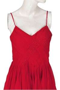   148 WHITE CHOCOLATE Red Pleated Embellished Dress Small S 4  