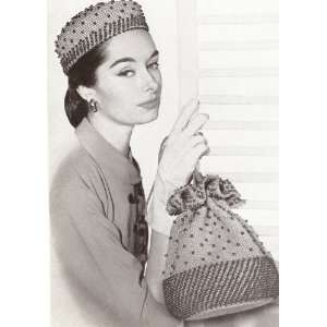Vintage Crochet PATTERN to make   Beaded Hat Drawstring Bag 1950s. NOT 
