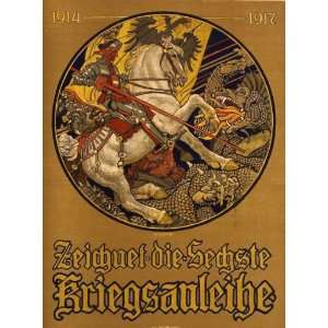   War I Poster   Zeichnet die sechste Kriegsanleihe 1914 1917 32 X 24