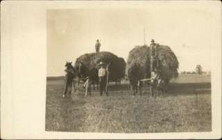 Farming Scene Horses Hay Wagons Real Photo c1910 Postcard  