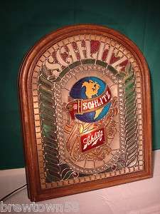 JOS SCHLITZ BEER SIGN LIGHTED BAR ADVERTISING 1977 VINTAGE STAINED 
