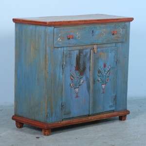 Romanian Blue Original Painted Antique Sideboard Cupboard Dated 1853 