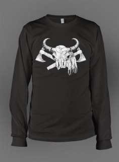 Cow Skull Cross Axe Gothic Thermal Long Sleeve Shirt  