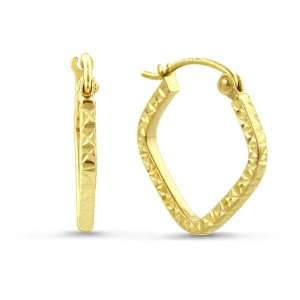    14K Yellow Gold Diamond Cut Square Shape Hoop Earrings Jewelry