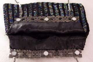 Victorian BLACK GLASS Beaded Purse Clutch Evening Bag  
