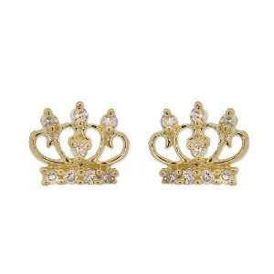   Yellow Gold, Tiara Crown Design Stud Earring Lab Created Gems Jewelry
