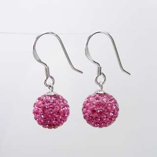   Crystal Round Resin 10mm Disco Ball Sterling Silver Dangling Earrings