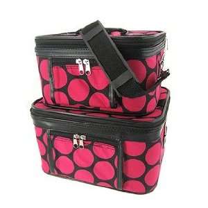   Toiletry 2 Piece Luggage Set Hot Pink Black Large Retro Polka Dots