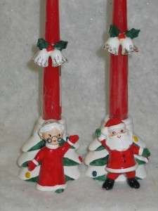 Vtg Christmas Norcrest Santa Mrs Claus Candle Holders  