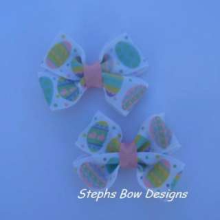 LOT 2 EASTER EGGS PASTEL PIGTAIL CUTE HAIR BOW SET  