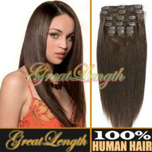 18 90g Clip In Human Hair Extensions Dark Brown #4  