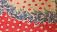 Vintage cotton tablecloth.Blue daffodils,pink/white polkadots. 43x54 