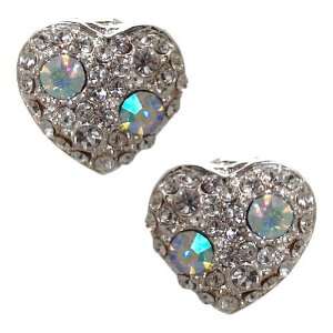   Fabiana Silver Aurora Borealis Crystal Heart Clip On Earrings Jewelry