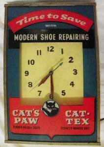 Vintage Cat Tex Cats Paw 1950s Shoe Repairing Lighted Advertising 