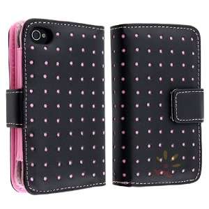  For Apple® iPhone® 4/4S Wallet Leather Case , Black/Pink 