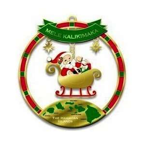   Hawaiian Metal Christmas Ornament Santa Sleigh Ride