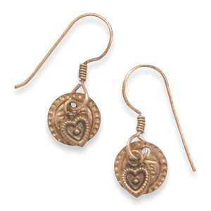  Copper French Wire Earrings with Copper Heart and Coin 