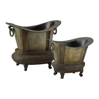 Rustic Iron Footed Tub Planters Set/2  
