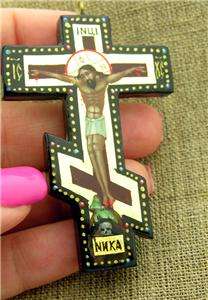 Hand Painted Pectoral Cross Crucifix Wood AUTHENTIC RUS  