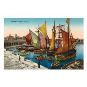 Port of Antibes with Colorfully Sailed Boats Premium Poster Print 