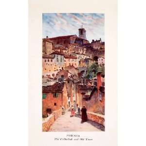  1911 Print Perugia Cathedral Italy Old Town Cityscape 
