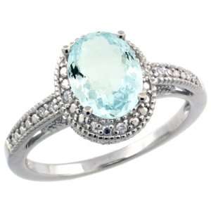  Sterling Silver Vintage Style Oval Aquamarine Stone Ring w 