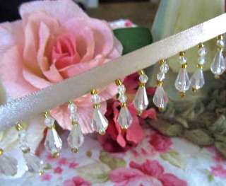 Shabby Ivory & Gold Glass Beaded Lace~ Ribbon~ Trim~ Fringe  
