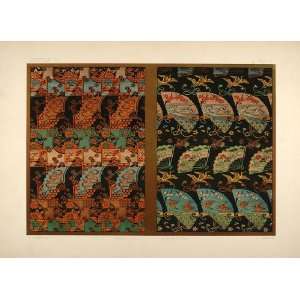  1883 Japanese Fabric Design Fans Chromolithograph NICE 