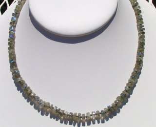 MM Gem Labradorite Rondell Beads w Knotted Silk & S.S  