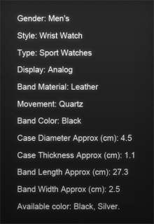 Mens 3 PC Quartz Movement Sport Wrist Watch w/ Genuine Leather Band 